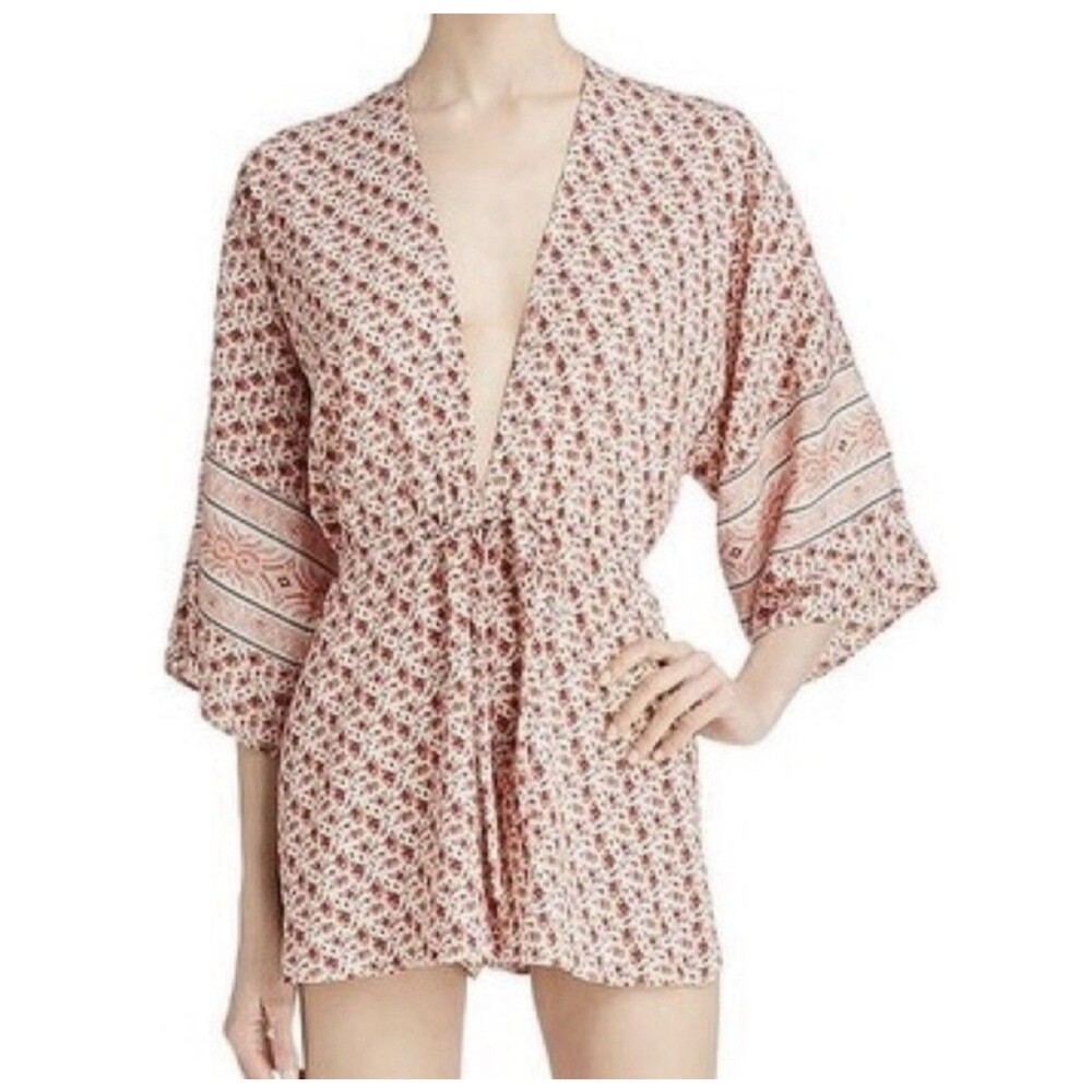 Sadie & Sage Romper Small Mixed Floral Print Kimono Sleeves Boho Chic Flowy Airy